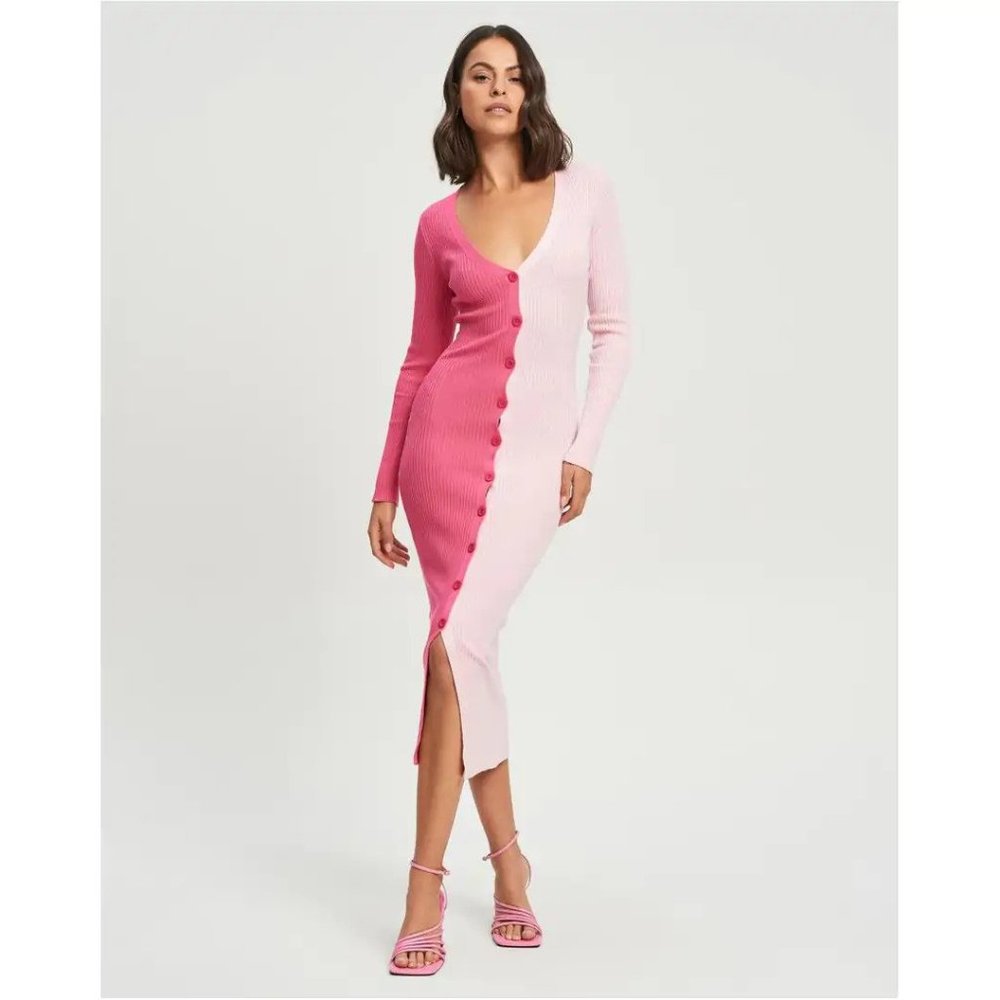 Button Down Dress Dual Pink